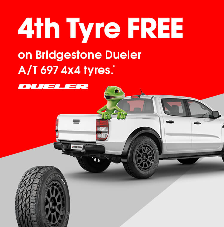 4th Tyre FREE on Bridgestone Dueler A/T 697 4x4 tyres.