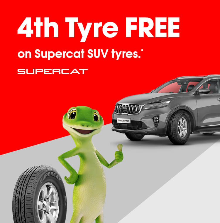 4th Tyre FREE on Supercat SUV tyres.