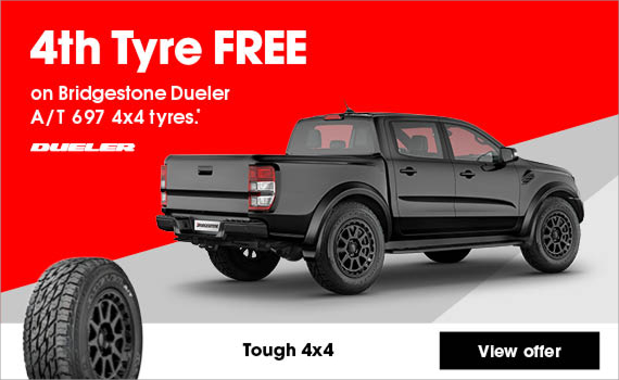 4th Tyre FREE on Bridgestone Dueler A/T 697 4x4 tyres.