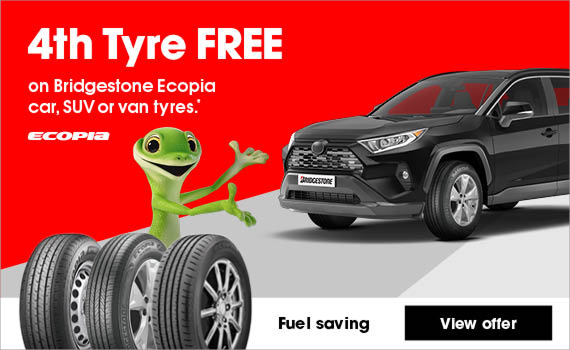 4th tyre FREE on Bridgestone Ecopia car, SUV and van tyres.