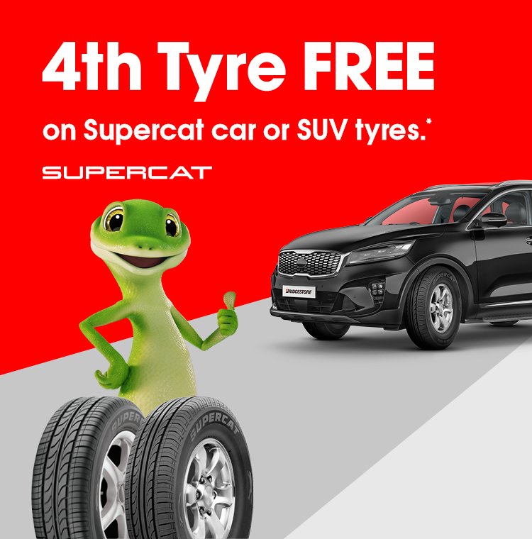 4th Tyre FREE on Supercat car or SUV tyres.