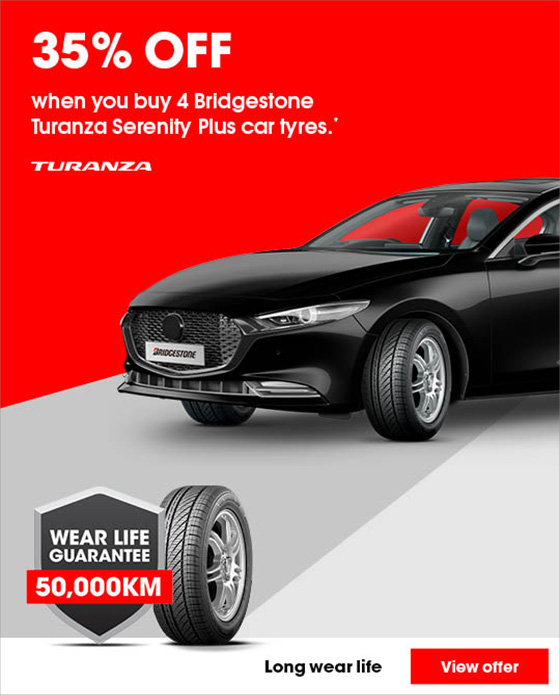 35% off when you buy 4 Bridgestone Turanza Serenity Plus car tyres.*
