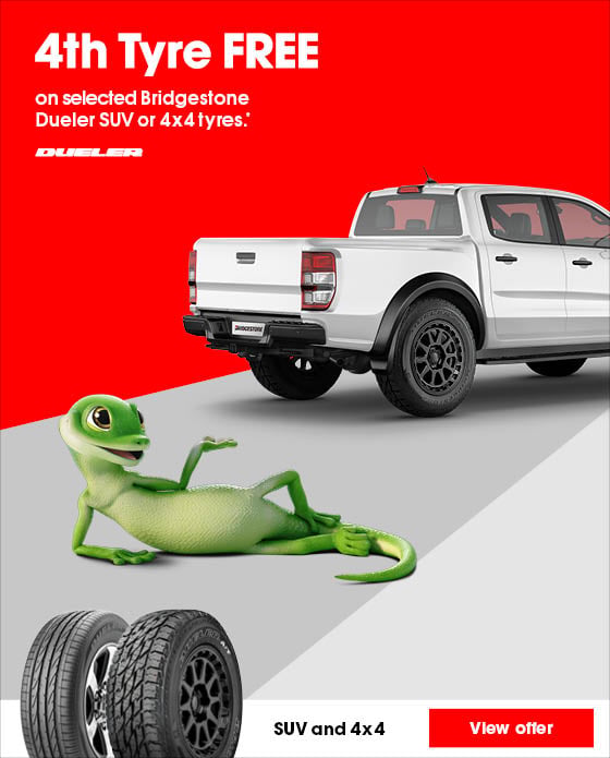 4th Tyre FREE on Bridgestone Dueler SUV or 4x4 tyres.