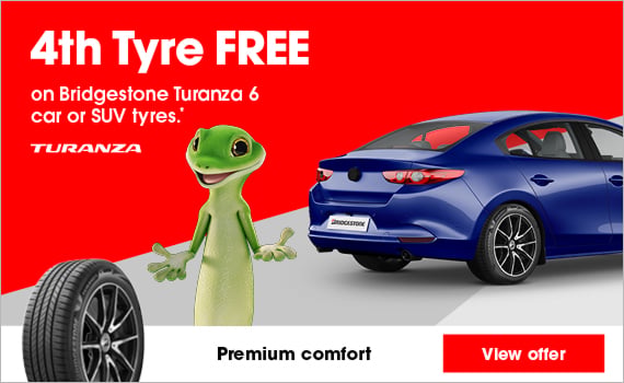 4th tyre free on Turanza 6 car or SUV tyres.