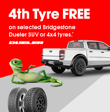 4th Tyre FREE on Bridgestone Dueler SUV or 4x4 tyres.