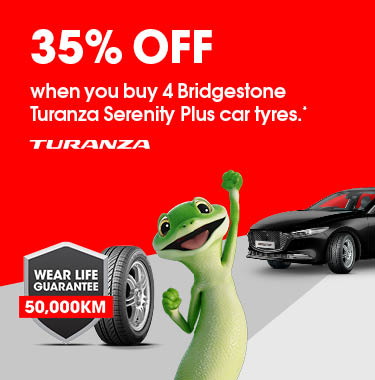 35% off when you buy 4 Bridgestone Turanza Serenity Plus car tyres.*