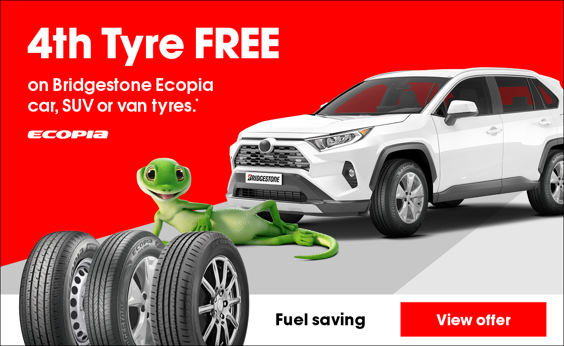 4th tyre FREE on Bridgestone Ecopia car, SUV and van tyres.