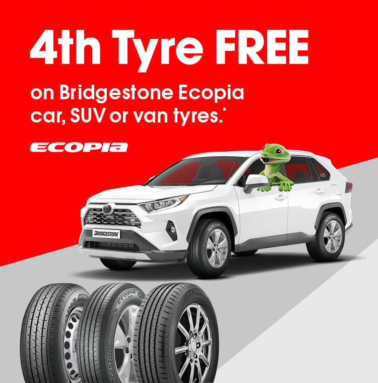 4th tyre FREE on Bridgestone Ecopia car, SUV and van tyres.