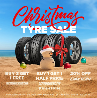Christmas tyre sale on Bridgestone, Firestone, Supercat and Dayton tyres.