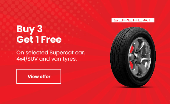 Buy 3 Get 1 FREE* on selected Supercat Sport car tyres.